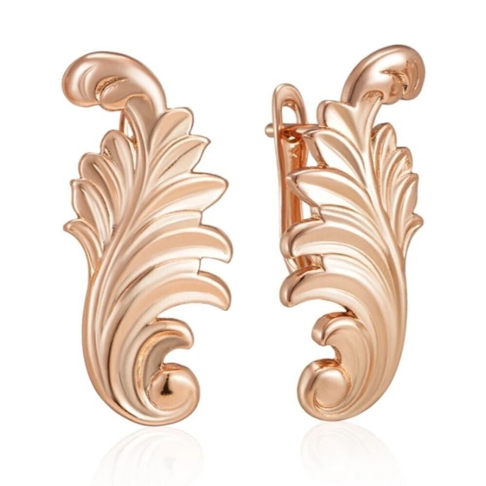 14K Rose Gold Glossy Feather Earrings - Picture 5 of 5